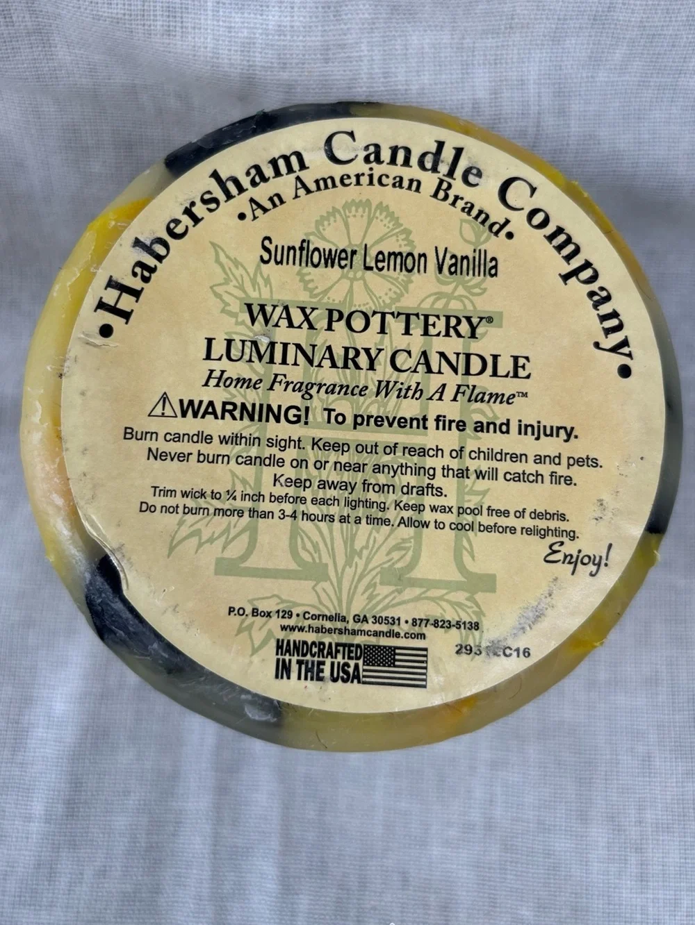 NEW Habersham Candle Botanical Pillar Candle Sunflower Lemon Vanilla 3.5 x 4